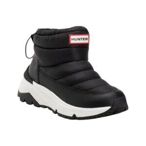 HUNTER Black/White Leather Waterproof Anne Snow Boots